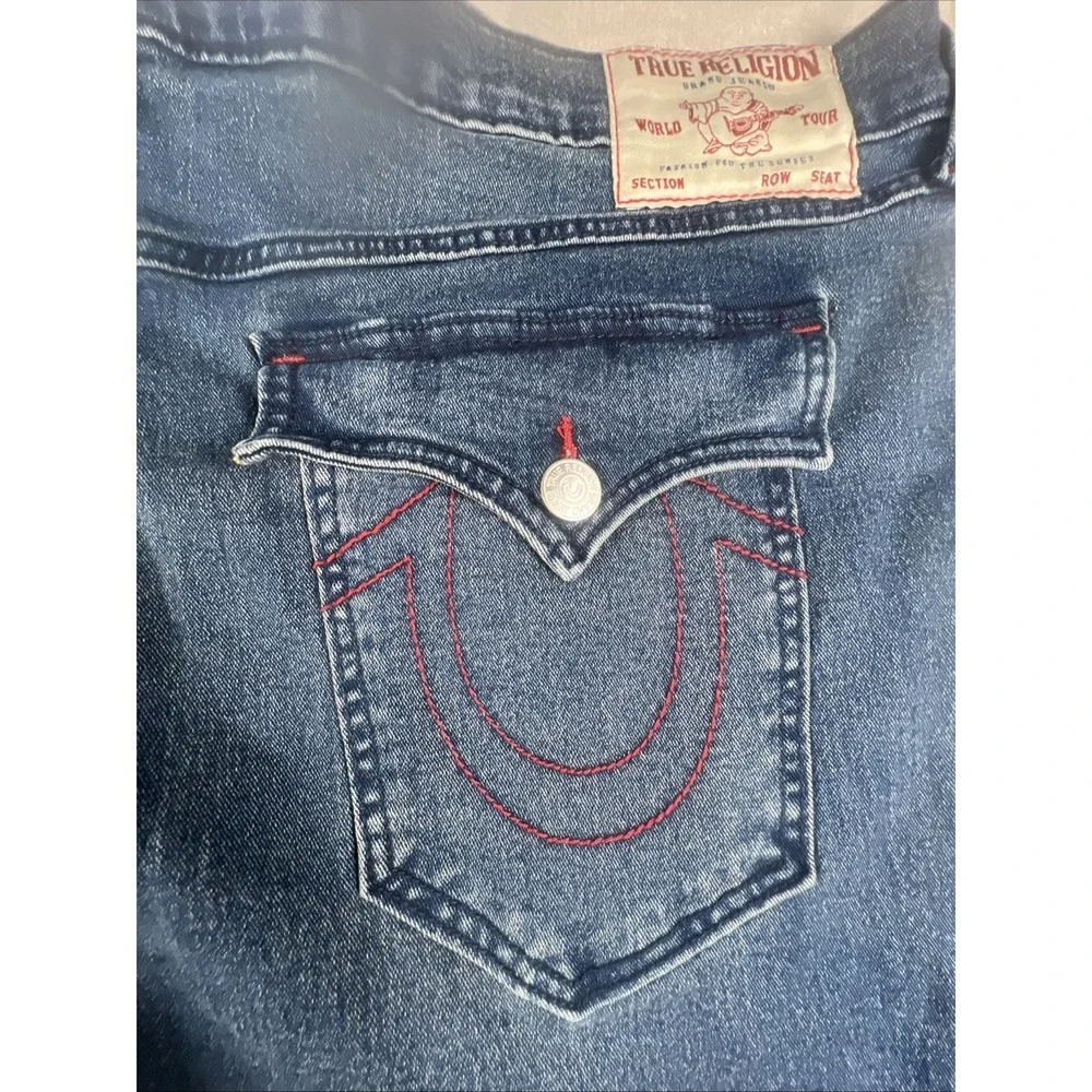 True Religion‎ World Tour Jean Men 42x32 Geno Big Flap Relaxed  Denim Red  Stich